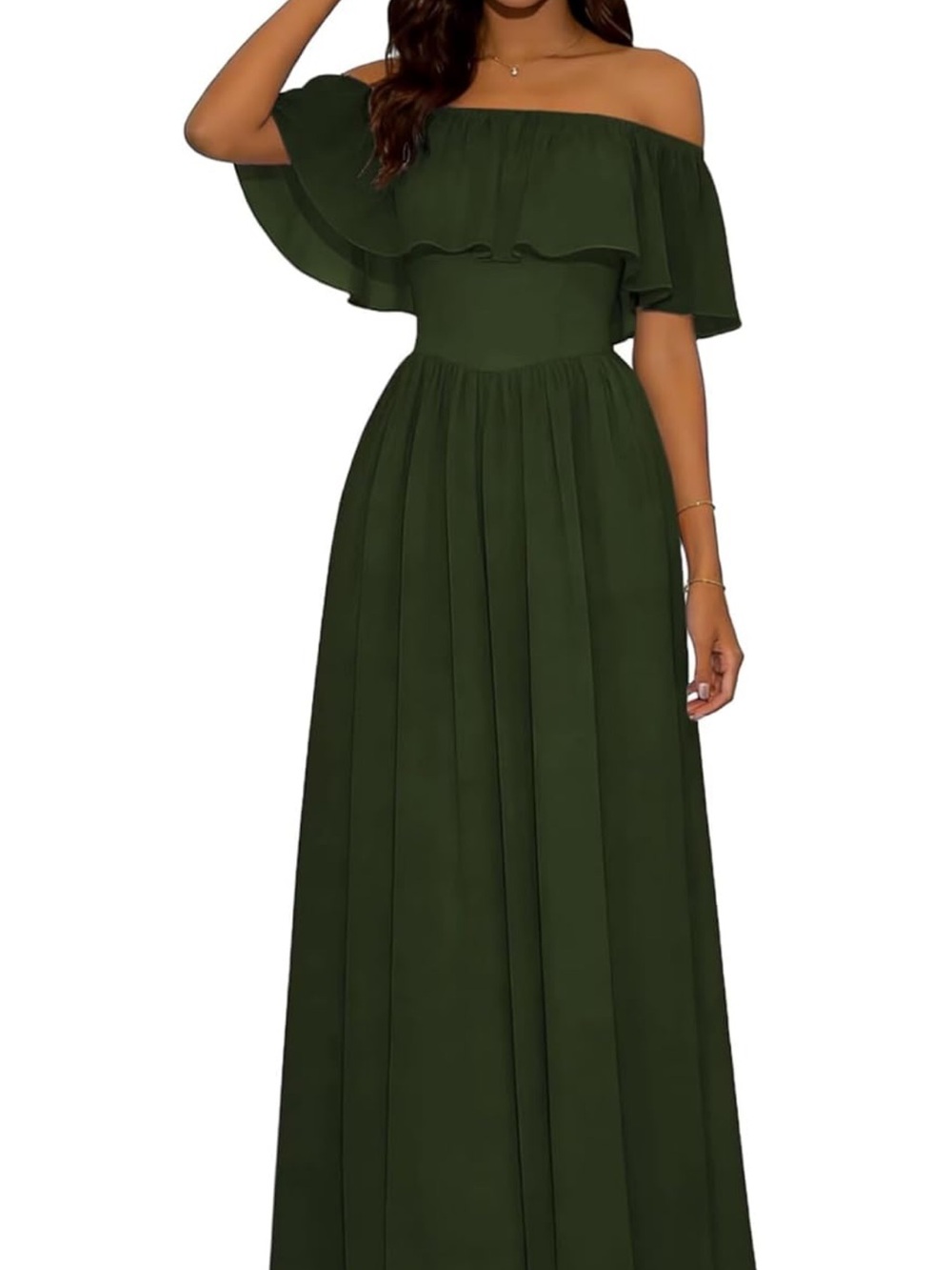 Olive Green Off-Shoulder Maxi Dress